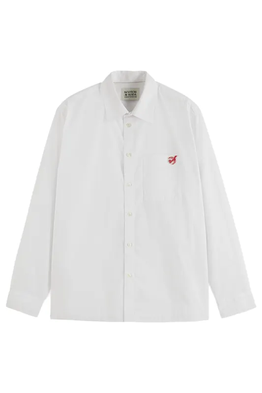 Scotch & Soda Core - The Free Spirit Peace Bird Poplin Shirt White Maat: M | Zakelijke Overhemden Outlet | Heren | Wit