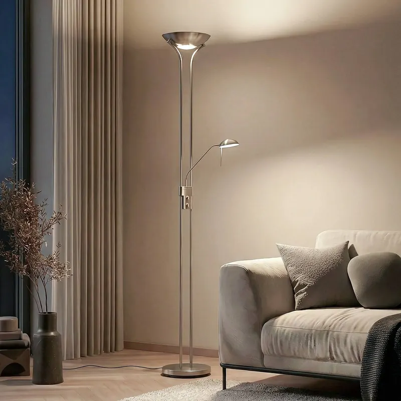 Lampa podłogowa LED Josefin, nikiel, lampka do czytania, ściemniana