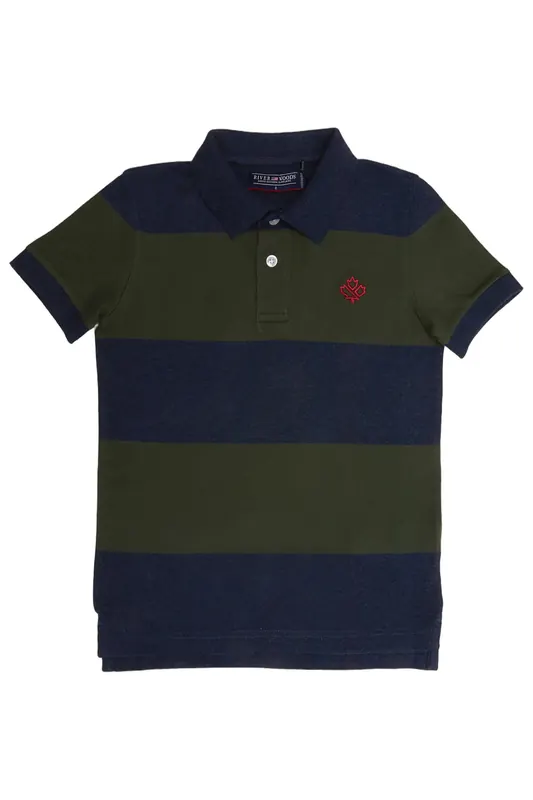 River Woods Custom Fit Striped Stretch Polo Night Blue Mix/forest Maat: 6 | Overhemden Outlet | kids | Groen