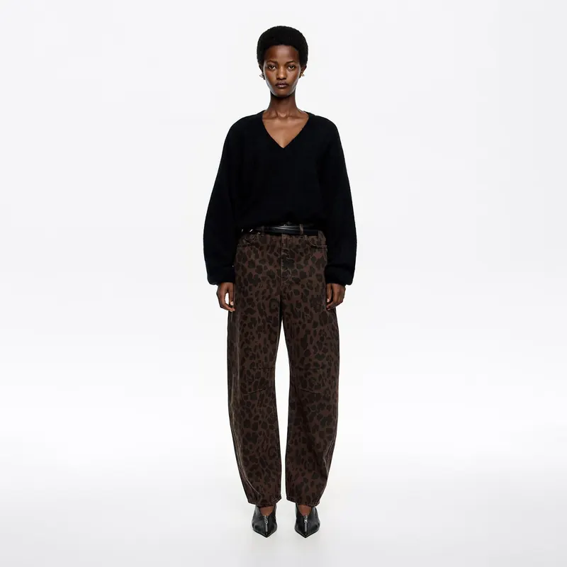 BARREL - Spodnie denim Leopard Big ciemnobrązowa