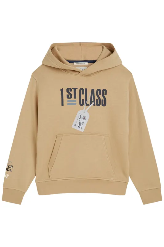 Scotch & Soda Boys Graphic Fleece Hoodie Tannin Maat: S | Truien Outlet | Unisex | Beige