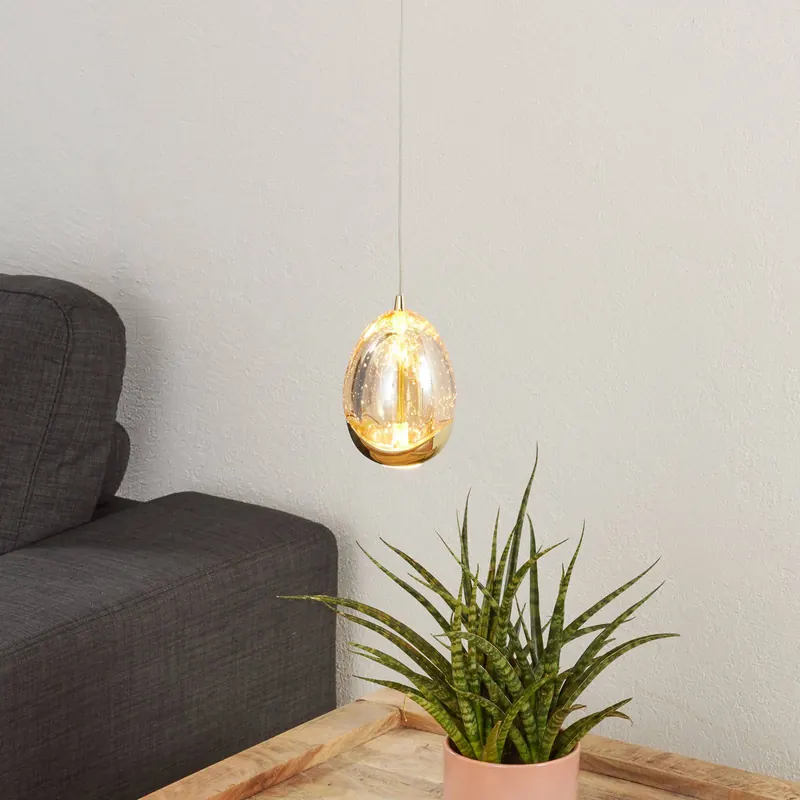 Lampa wisząca LED Rocio 1-punktowa, metal, szkło, złoty