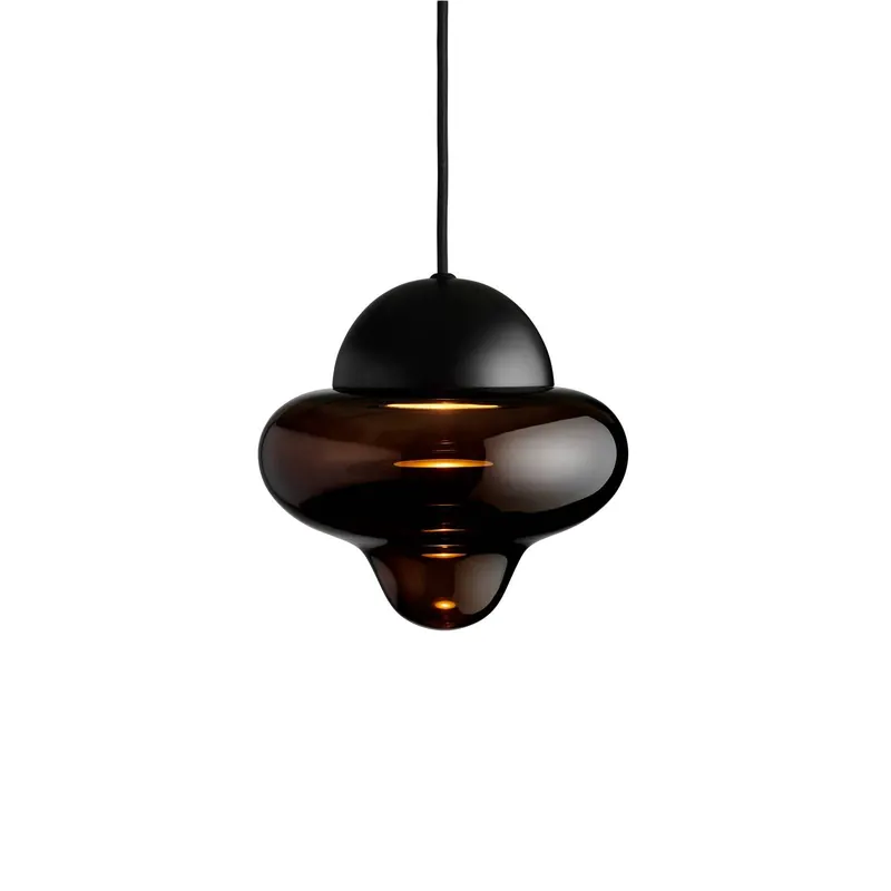 Żyrandol LED Nutty, brązowa / czarna, Ø 18,5 cm, szkło