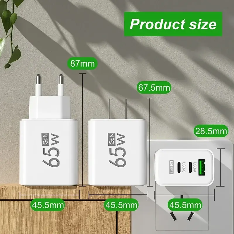 Szybka ładowarka GaN USB PD Type-C z wieloma portami do telefonów komórkowych, adapter do iPhone 15 Pro Max, Samsung, Xiaomi, Huawei