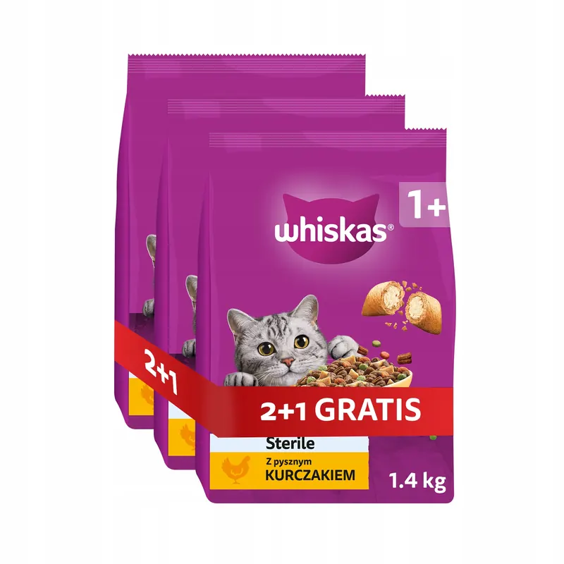 Whiskas Sterile Sucha Karma Dla Kota Z Kurczakiem 1,4 Kg 2+1