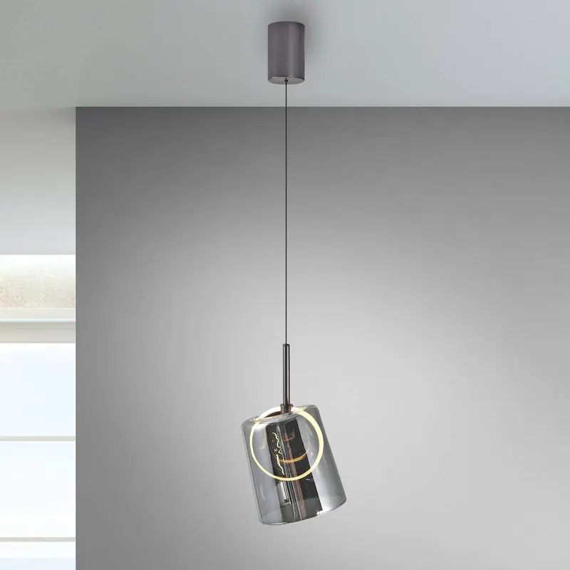 Paul Neuhaus Lampa wisząca LED Zula, dymny szary, Ø 15 cm, szkło