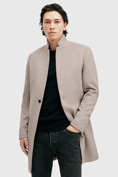 AllSaints Hargrove Coat Oatmeal White Maat: 42 | Single-Breasted Mantels Outlet | Heren | Wit