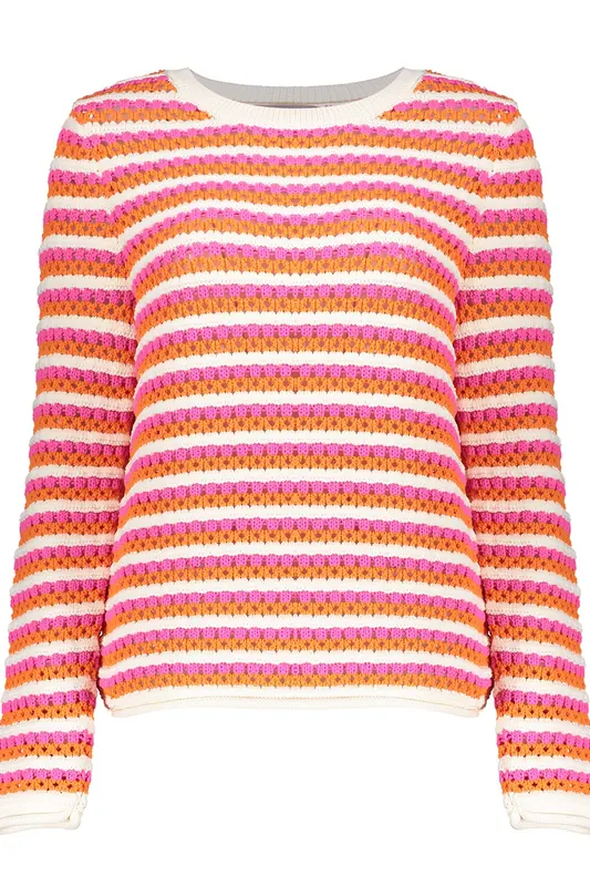 Geisha Pullover Ajour Stripes Orange/fuchsia/off-white Maat: M | Sweaters Outlet | Dames | Oranje