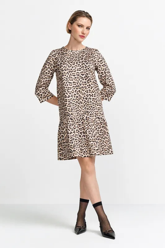 Rich & Royal Printed Scuba Mini Dress Recycled Caffee Latte Maat: 38 | Mini Jurken Outlet | Dames | Beige
