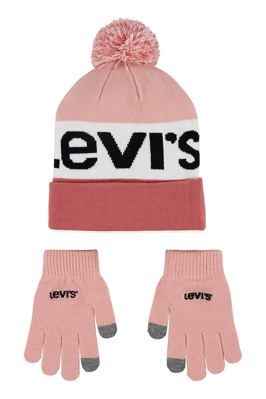 Levi's Unisex Lan Beanie And Glove Set Rapture Rose Maat: OS | Accessoires Outlet | kids | Roze