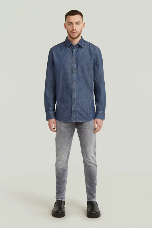 G-Star Clean Slim Shirt L/s Worn In Sea Stone Maat: L | Casual Overhemden Outlet | Heren | Blauw