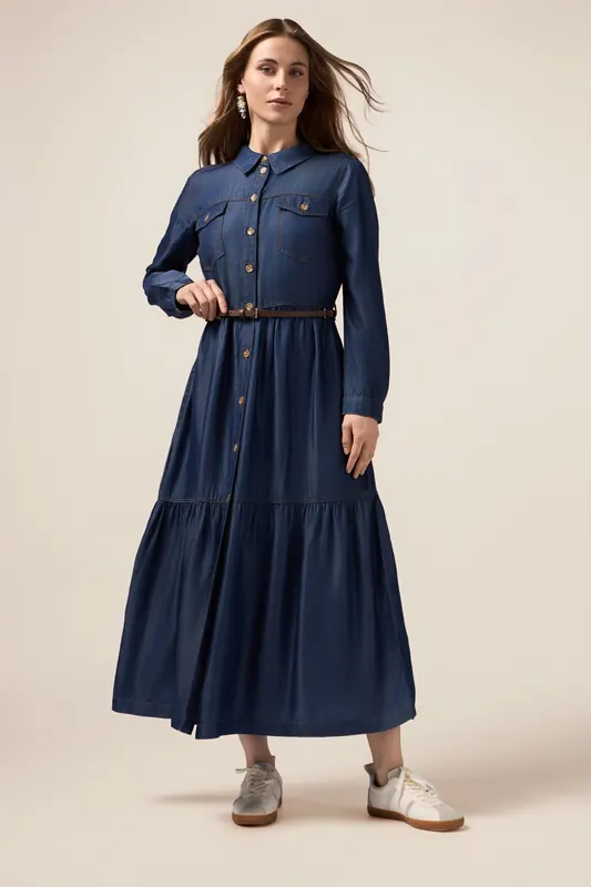 Oltre Tencel Shirt Dress Blue Maat: 36 | Maxi Jurken Outlet | Dames | Blauw
