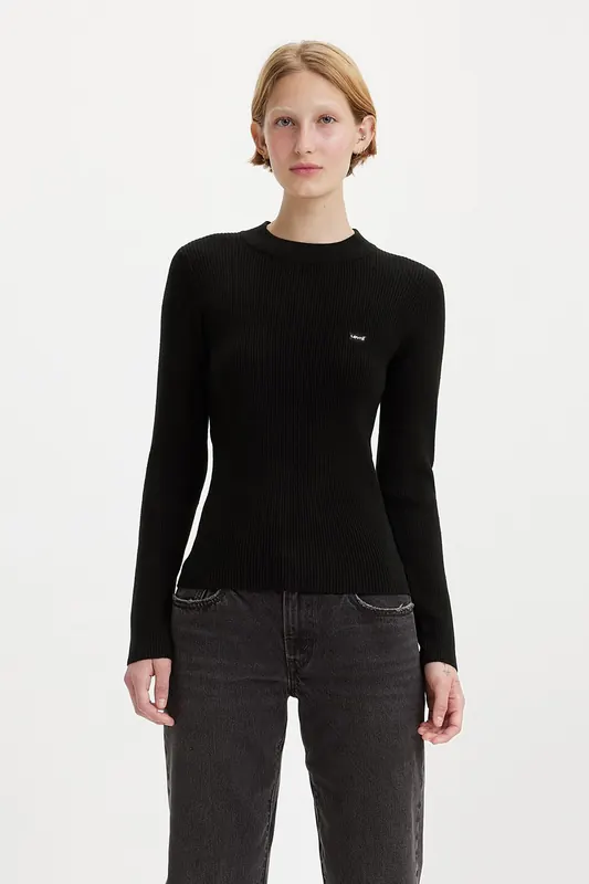 Levi's Rib Crew Sweater Caviar Rib Maat: M | Gebreide Truien Outlet | Dames | Zwart
