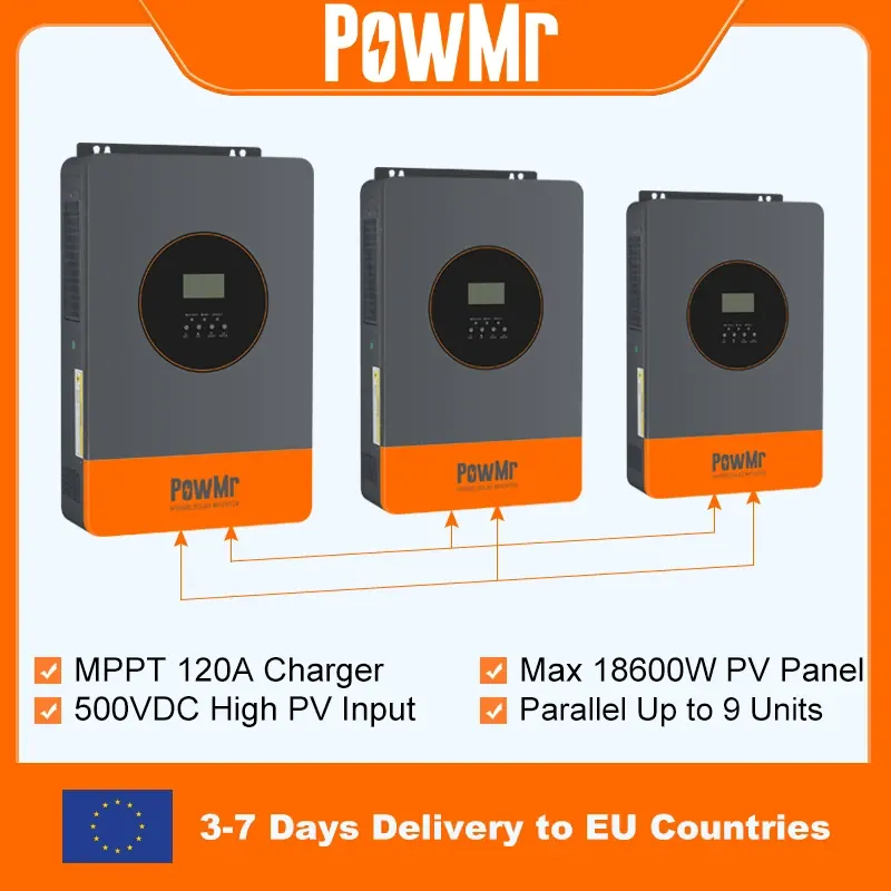 PowMr 18.6KW 3-fazowy Inwerter 48V 220V 380V Hybrydowy Inwerter Solarny Off Grid z Ładowarką MPPT 120A, Możliwość Połączenia Równoległego do 9 sztuk