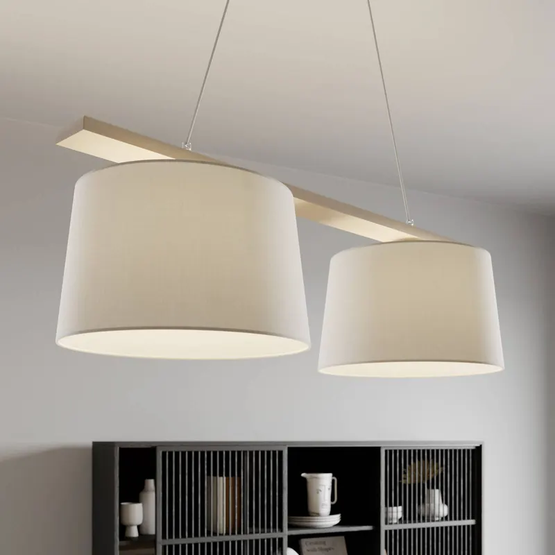 Lampa żyrandol Szwecja, antyczny biały/biały, tkanina, drewno, 2-punktowa