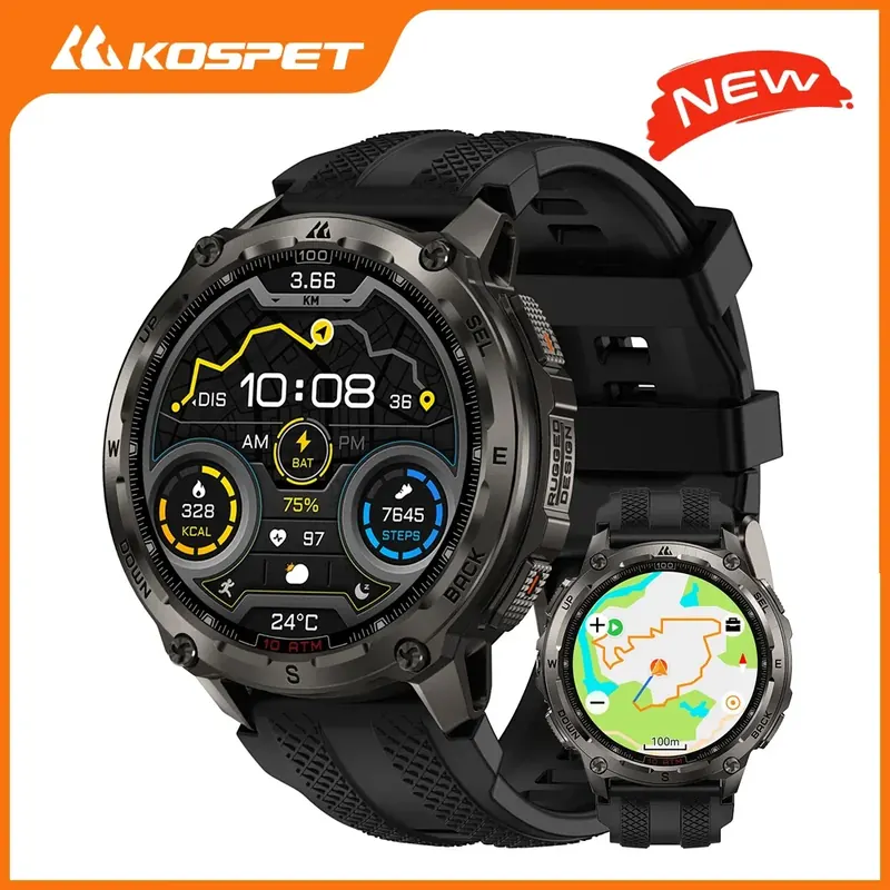 KOSPET Tank T4 Męski Wytrzymały Smartwatch z 32GB Pamięci, GPS, Mapami Offline, Wodoodpornością 10ATM, Pomiarem Tętna, do Nurkowania, Narciarstwa i Wędrówek