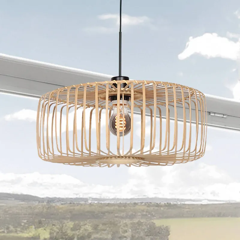 Żyrandol Sparkled Light, czarna/bambus naturalny, Ø 60 cm