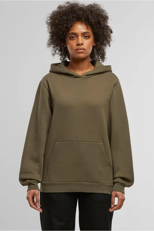Urban Classics Ladies Loose Brushed Fleece Hoody Olive Maat: XL | Sweaters Outlet | Dames | Bruin