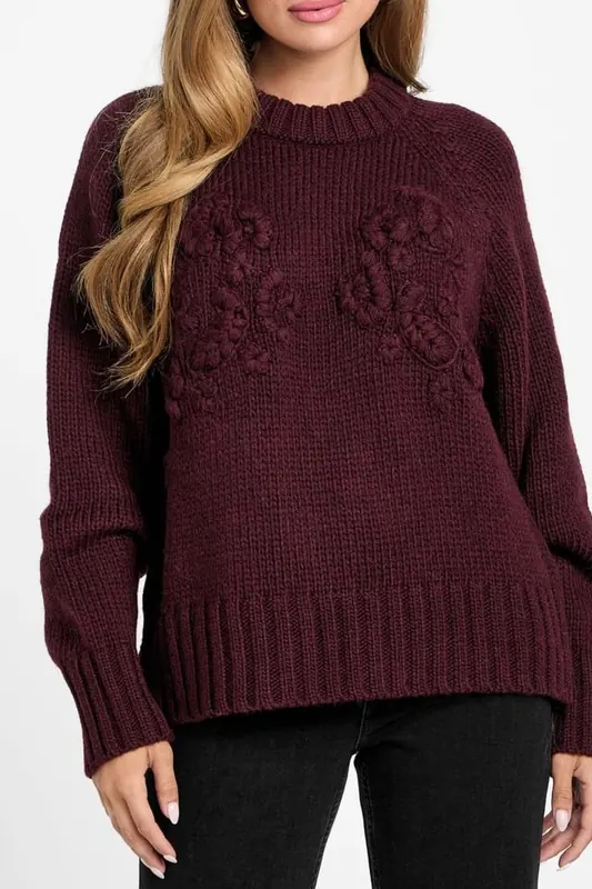 GUESS Ahlam Crop Cn Embro Regal Plum Heather Maat: S | Longsleeves Outlet | Dames | Paars