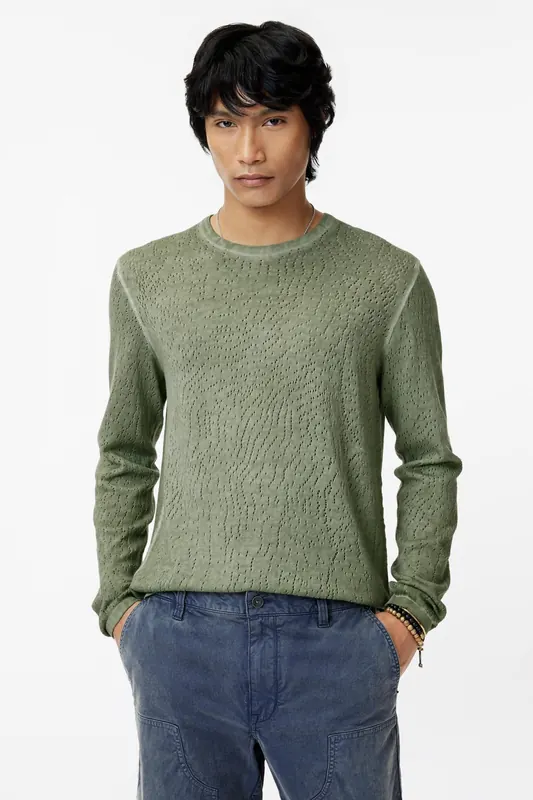 John Varvatos Camden Organic Mesh Stitch Crew W Cold D Light Olive Maat: S | Sweaters Outlet | Heren | Groen