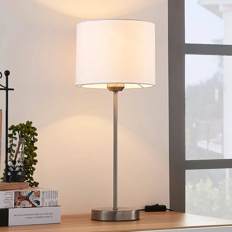 Lampa stołowa Lindby Annatina, biały, nikiel, wysokość 48 cm, tekstylny