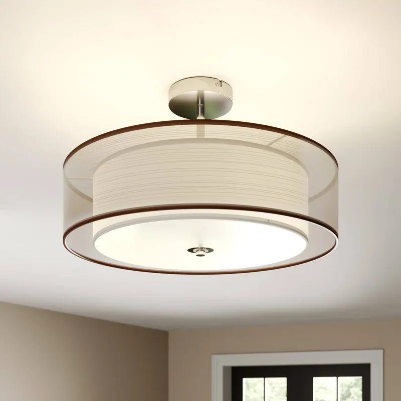 Lampa sufitowa Lindby Pikka, brązowa, z tkaniny, Ø 50 cm, E27