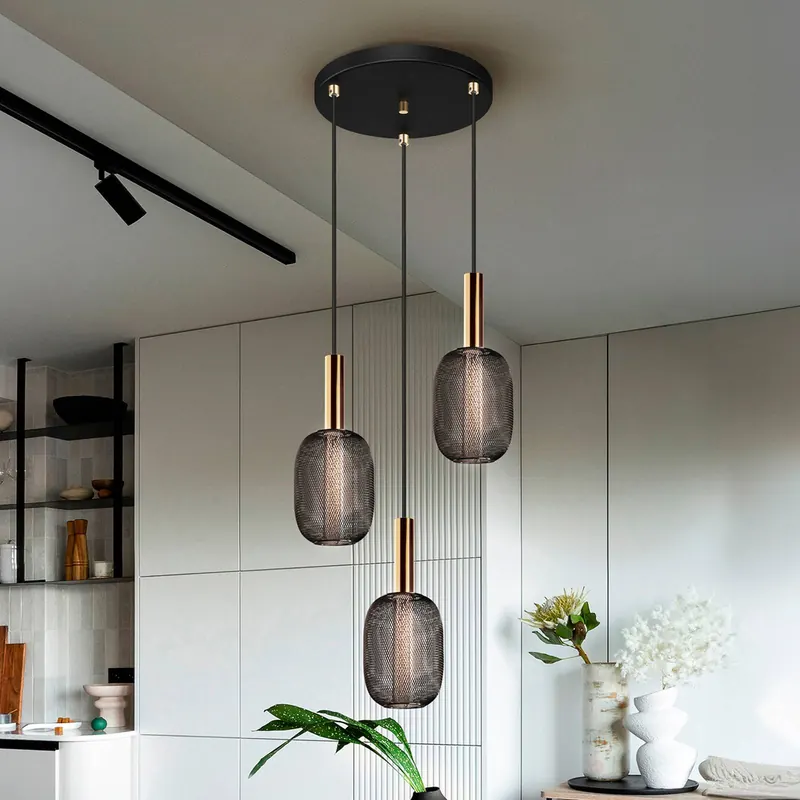 Lampa wisząca LED Micron, 3-punktowa, czarna, złota
