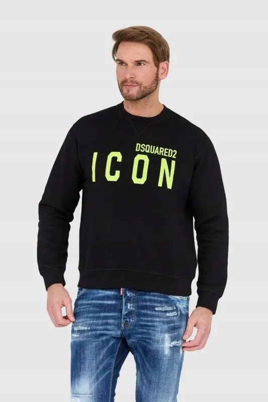 DSQUARED2 Czarna bluza męska z dużym neonowym logo icon S