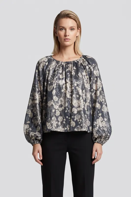 ARKET Hebe Aop Metallic Lurex Blue Maat: 34 | Longsleeves Outlet | Dames | Blauw