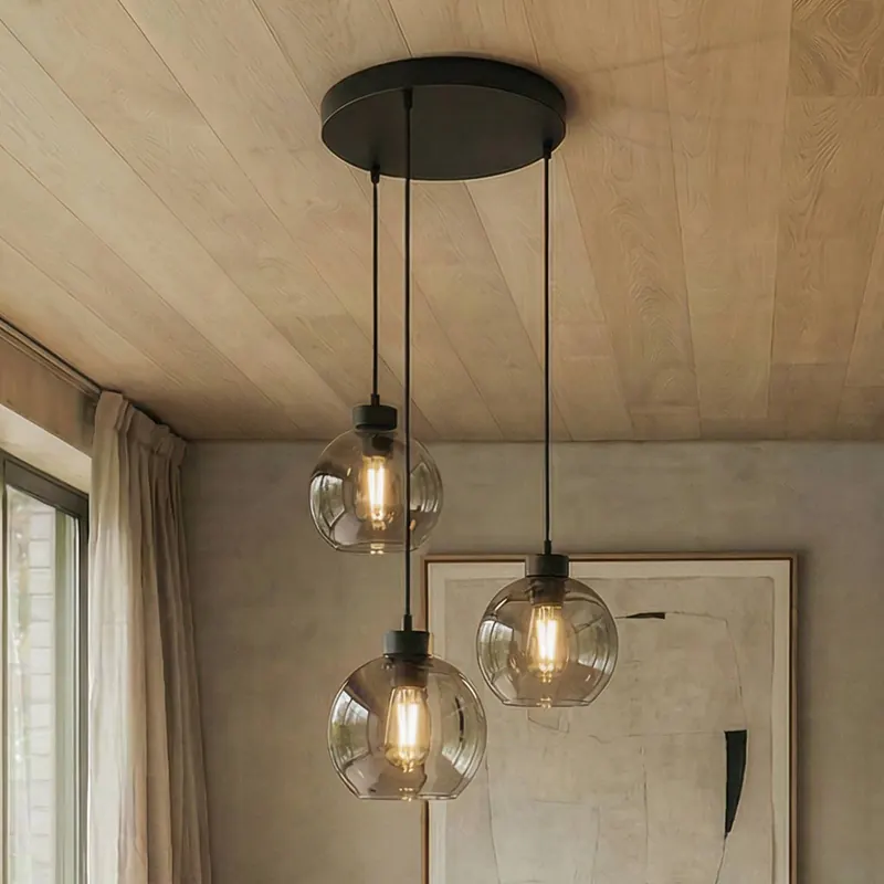 Lampa wisząca Cubus, Ø 50 cm, 3-punktowa, dymny szary, szkło