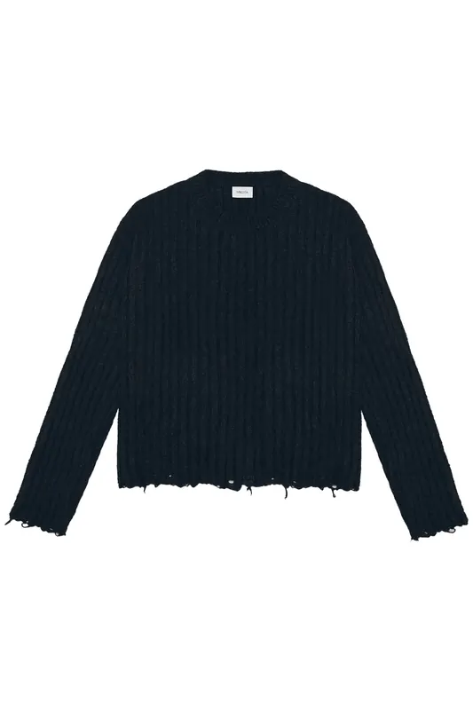 Mikuta The Black Destroyed Knitted Sweater Maat: M | Sweaters Outlet | Dames | Zwart