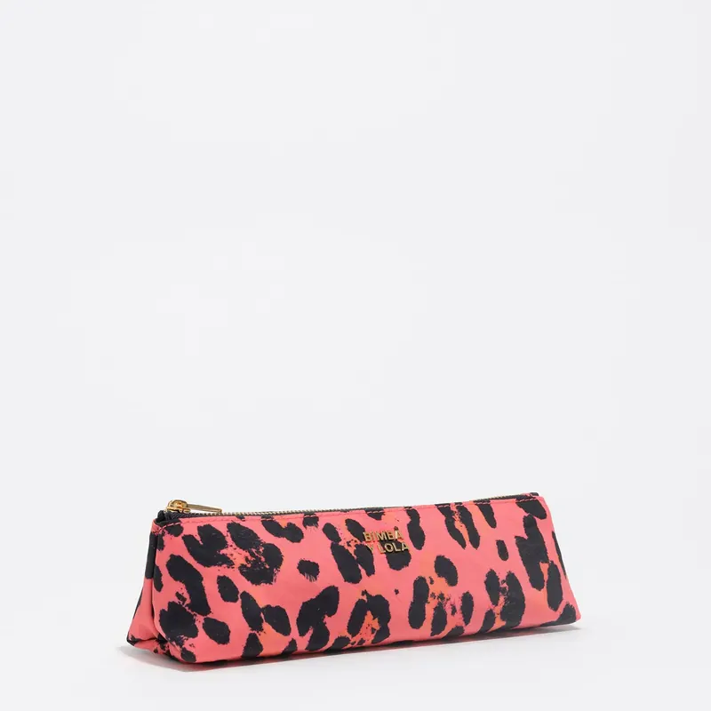 Saszetka piórnik nylon Leopard neonowy róż