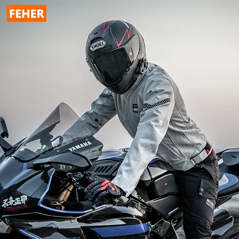 FEHER Męska kurtka motocyklowa letnia, 100% wentylowana, z siateczkowym wzorem, cienka i lekka kurtka motocyklowa, kurtka do jazdy miejskiej z ochraniaczami.