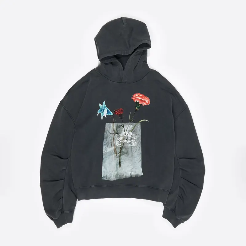 Bluza kaptur logo kwiaty czarna efekt sprania