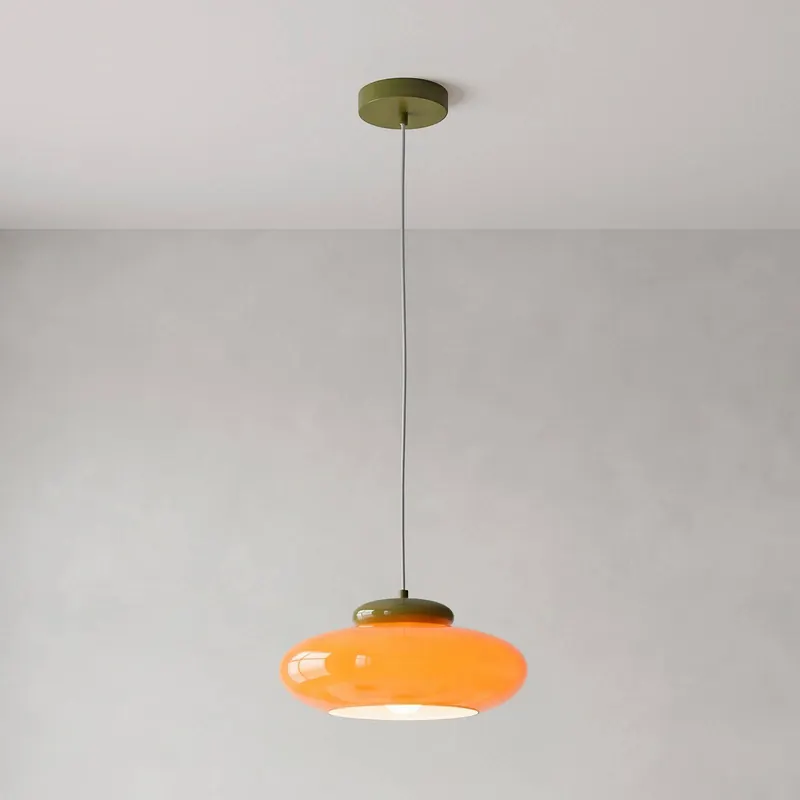 Żyrandol Berardelli pomarańczowo-zielony, płaski, Ø 30 cm, szkło, E27