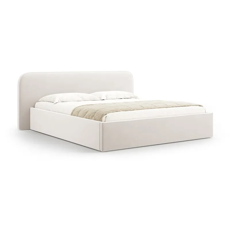 Tapicerowane łóżko dwuosobowe ze schowkiem i stelażem 160x200 cm w kolorze kości słoniowej Elizabeth – Micadoni