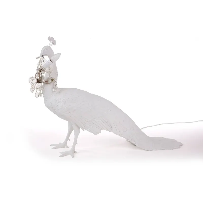 Lampa dekoracyjna LED Peacock, biała, kryształy