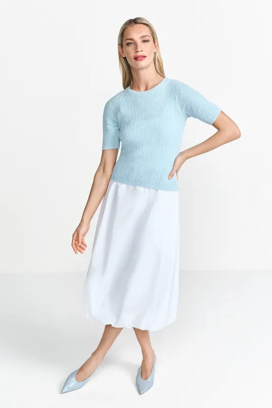 Rich & Royal Structured Towelling Short Sleeve Clear Sky Maat: S | Sweaters Outlet | Dames | Blauw