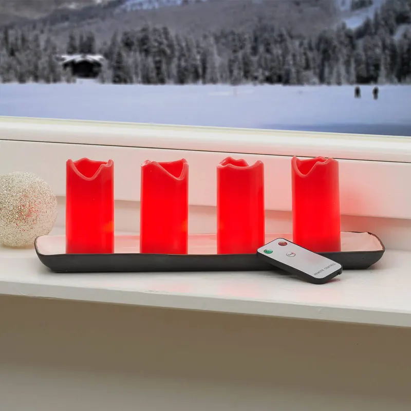 Zestaw 4-szt. – świece LED Candle, pilot, czerwone