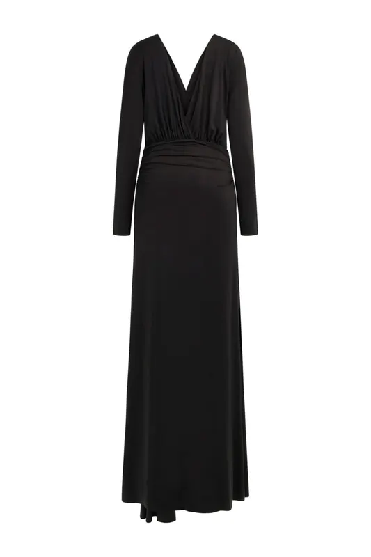 GUESS Olivia V Neck Ls Dre Jet Black A996 Maat: 40 | Maxi Jurken Outlet | Dames | Zwart