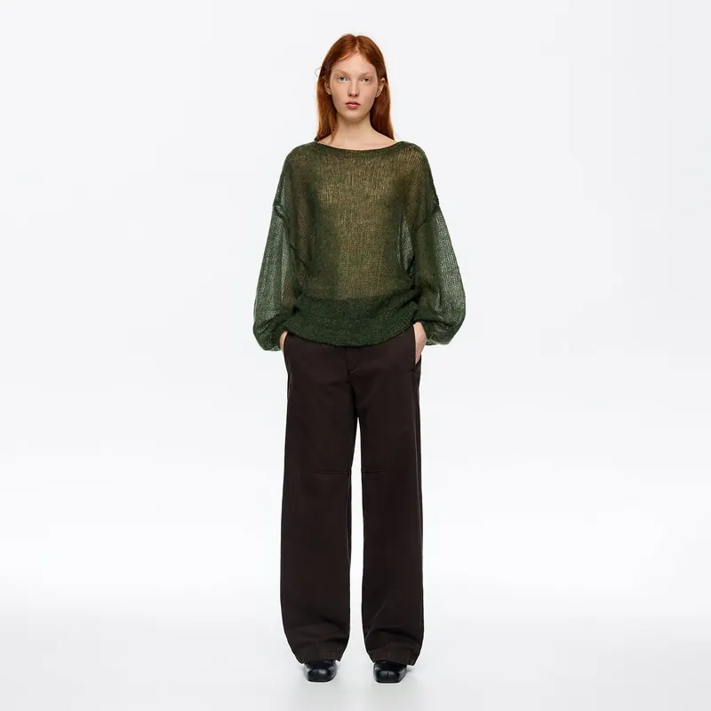 Sweter oversize moher wełna ciemna zieleń