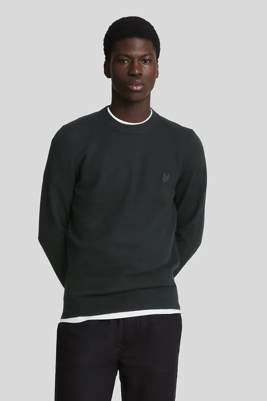 Lyle & Scott Tonal Eagle Lambswool Crew Neck Jumper Jet Black Maat: XXL | Sweaters Outlet | Heren | Zwart