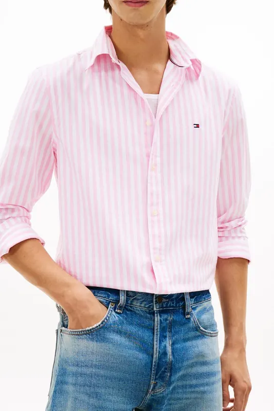 Tommy Hilfiger Flex Poplin Classic Shirt Classic Pink/stripe Maat: XL | Casual Overhemden Outlet | Heren | Roze