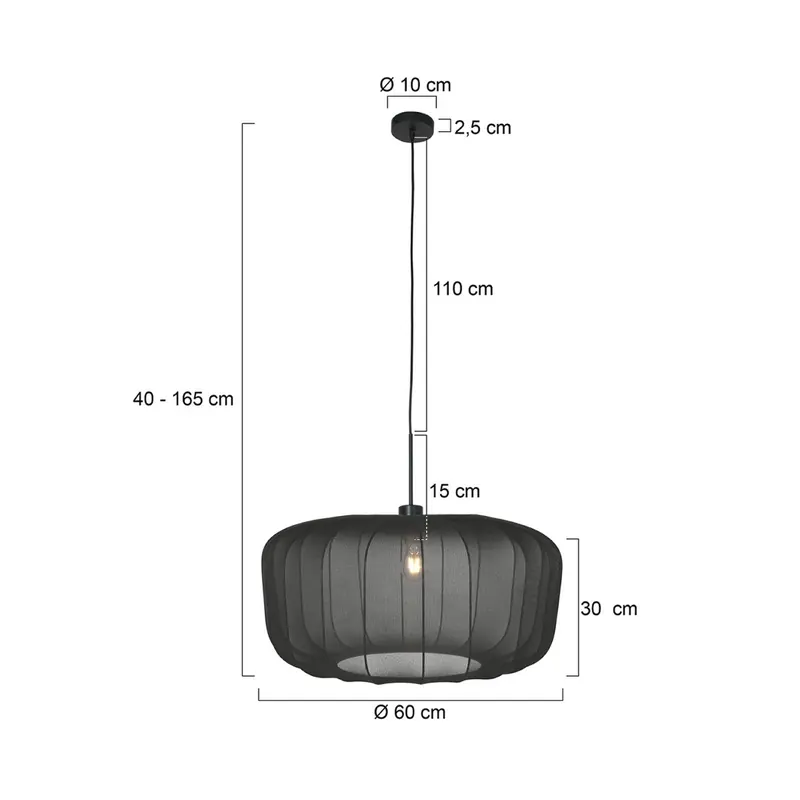 Żyrandol Sparkled Light, czarny nylon, Ø 60 cm, E27