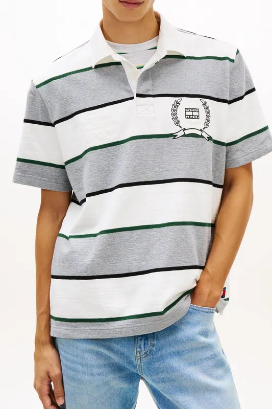 Tommy Hilfiger Tjm Relaxed Ss Stripe Polo Grey Heather Stripe Maat: XL | Poloshirts Outlet | Heren | Grijs