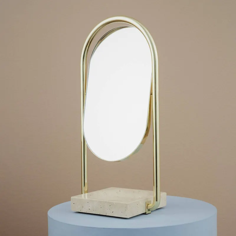 Lustro stołowe AYTM Angui, złote, wysokość 35 cm, szkło, marmur