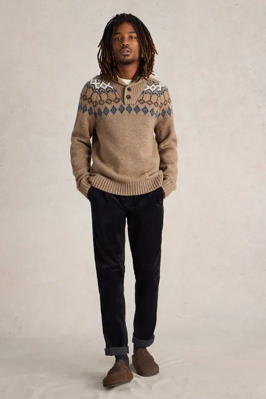White Stuff Berkley Fairisle Shawl Neck Natural Multi Maat: S | Sweaters Outlet | Heren