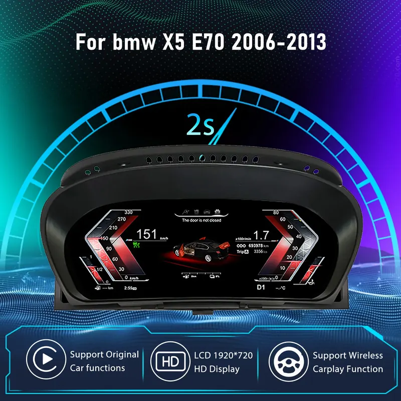 Cyfrowy zestaw wskaźników na desce rozdzielczej do BMW X5 E70 2006-2013 X6 E71 2006-2013, wirtualny kokpit, prędkościomierz, panel instrumentów