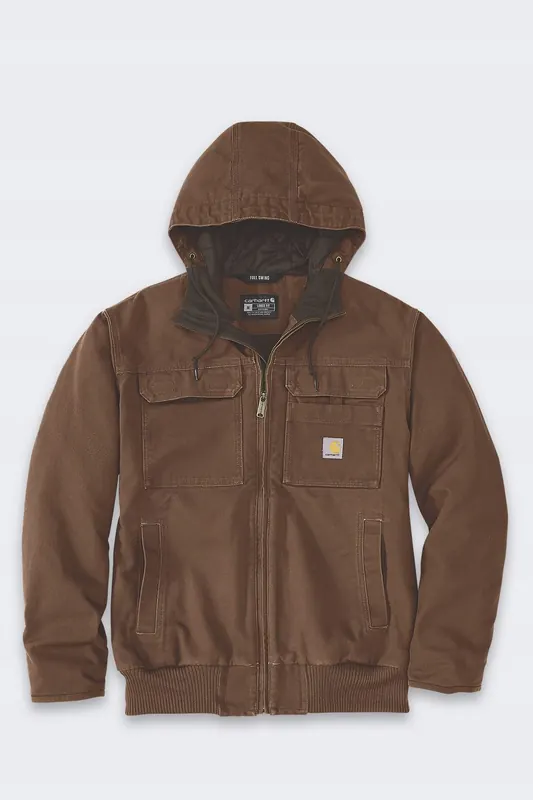 Carhartt kurtka męska jeansowa bawełna brązowa z kapturem zamek rozmiar L