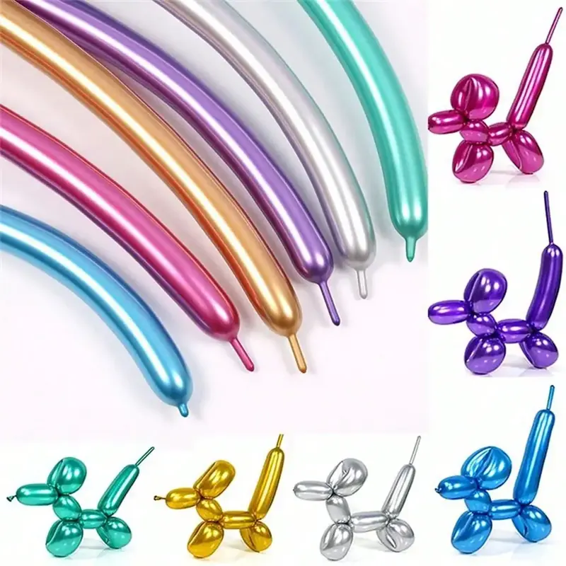 50/100 szt. Metaliczne balony modelujące do majsterkowania kształty zwierząt, zagęszczone lateksowe balony Magic Twist do dekoracji imprez (wielokolorowe)